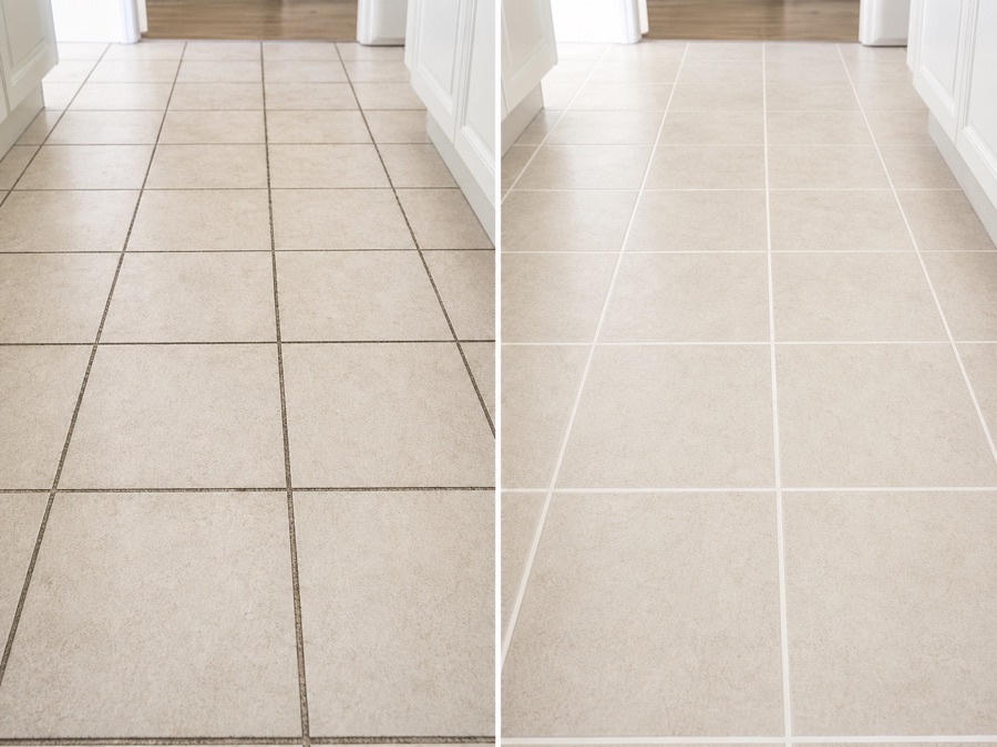 Before and after tile and grout cleaning result