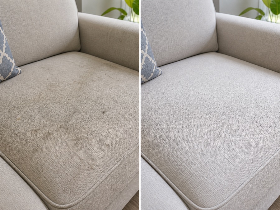 Before and after upholstery cleaning result