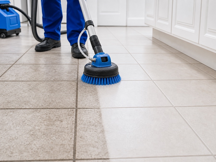 Tile and grout cleaning showing restored grout lines